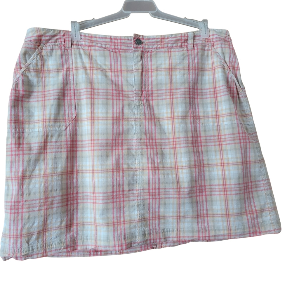 CJ Banks Coral Plaid Mini Skirt With Built In Shorts Plus Size 22W - Picture 2 of 12